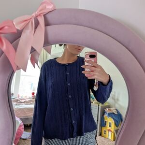 Navy Blue Cable Knit Women's Sweater Size Large